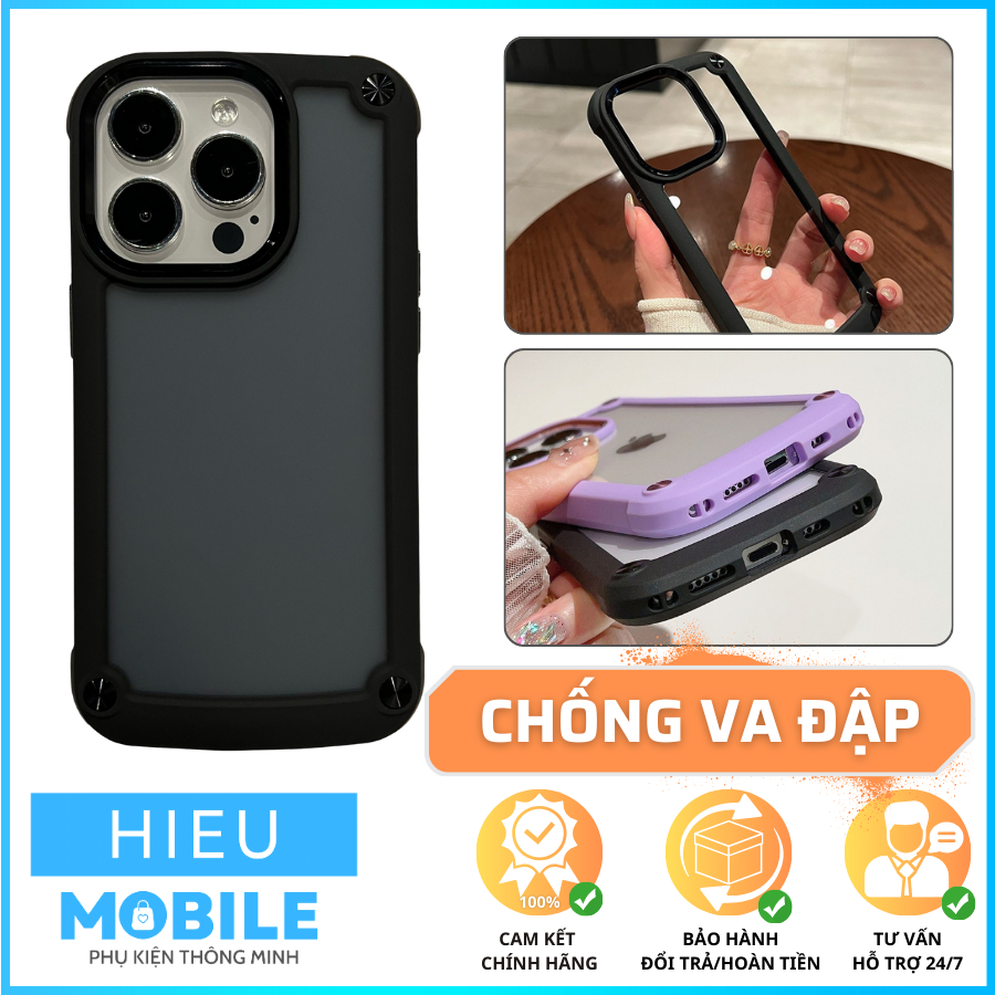 Ốp lưng iPhone chống rơi va đập mặt lưng trong suốt viền nhựa chống bám vân tay