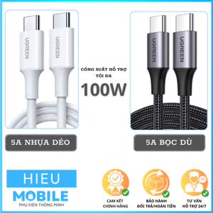 Cáp sạc nhanh 5A 100W chính hãng Ugreen C to C dài 1m
