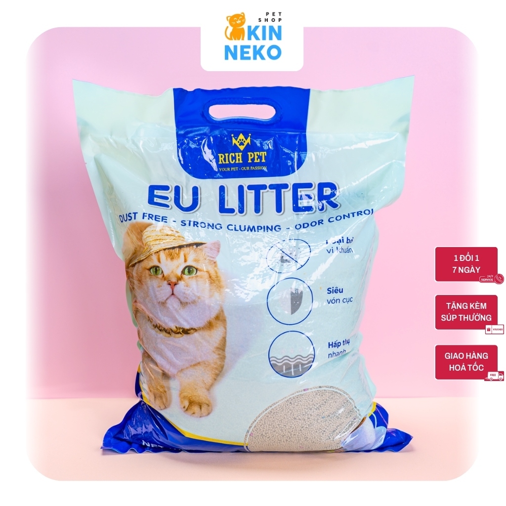 Cát EU Litter, cát đất sét Rich Pet Cát vệ sinh cho mèo siêu vón cục