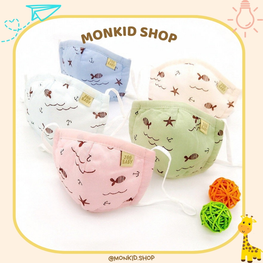 Khẩu trang vải cho bé có nút chỉnh quai đeo 100% cotton cho bé 1-4 tuổi