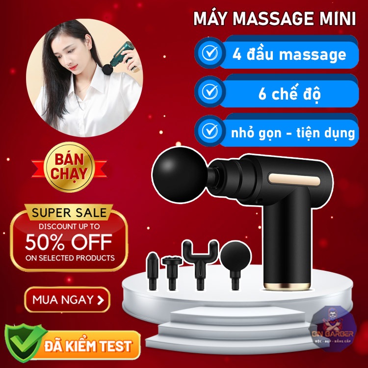 Súng Massage Cầm Tay Mini Kh 720 Máy Mát Xa Trị Liệu Toàn Thân 4 đầu Massage 6 Chế độ điều