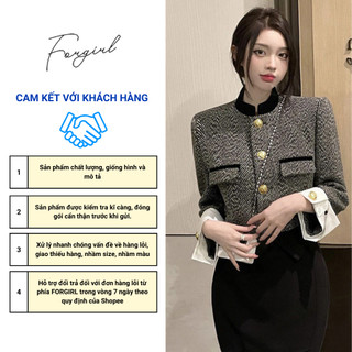 Áo khoác dạ tweed phối tay trắng Forly có đệm vai phong cách Hàn Quốc T041