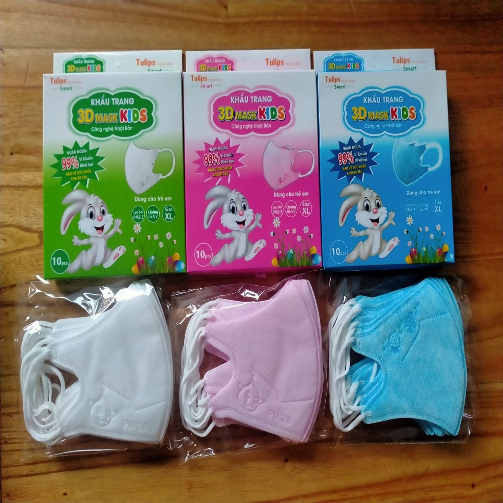 Set 10 cái khẩu trang 3D Kids Tulips 4 lớp cho bé 1-6 tuổi chống nắng, chống bụi, kháng khuẩn
