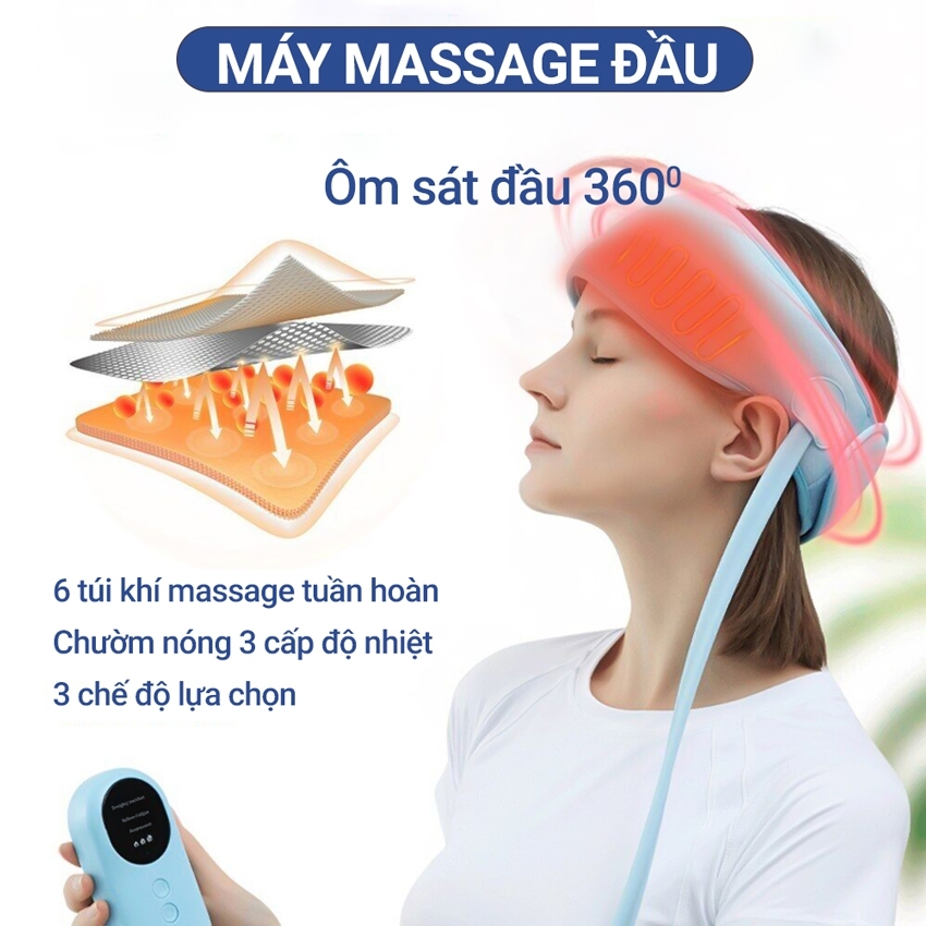 Đai Massage Đầu Nén Khí Bấm Huyệt, Máy Mát Xa Đầu Làm Nóng Giảm Đau Nhức, Đau Nửa Đầu, Mất Ngủ, Lưu Thông Máu Hiệu Quả