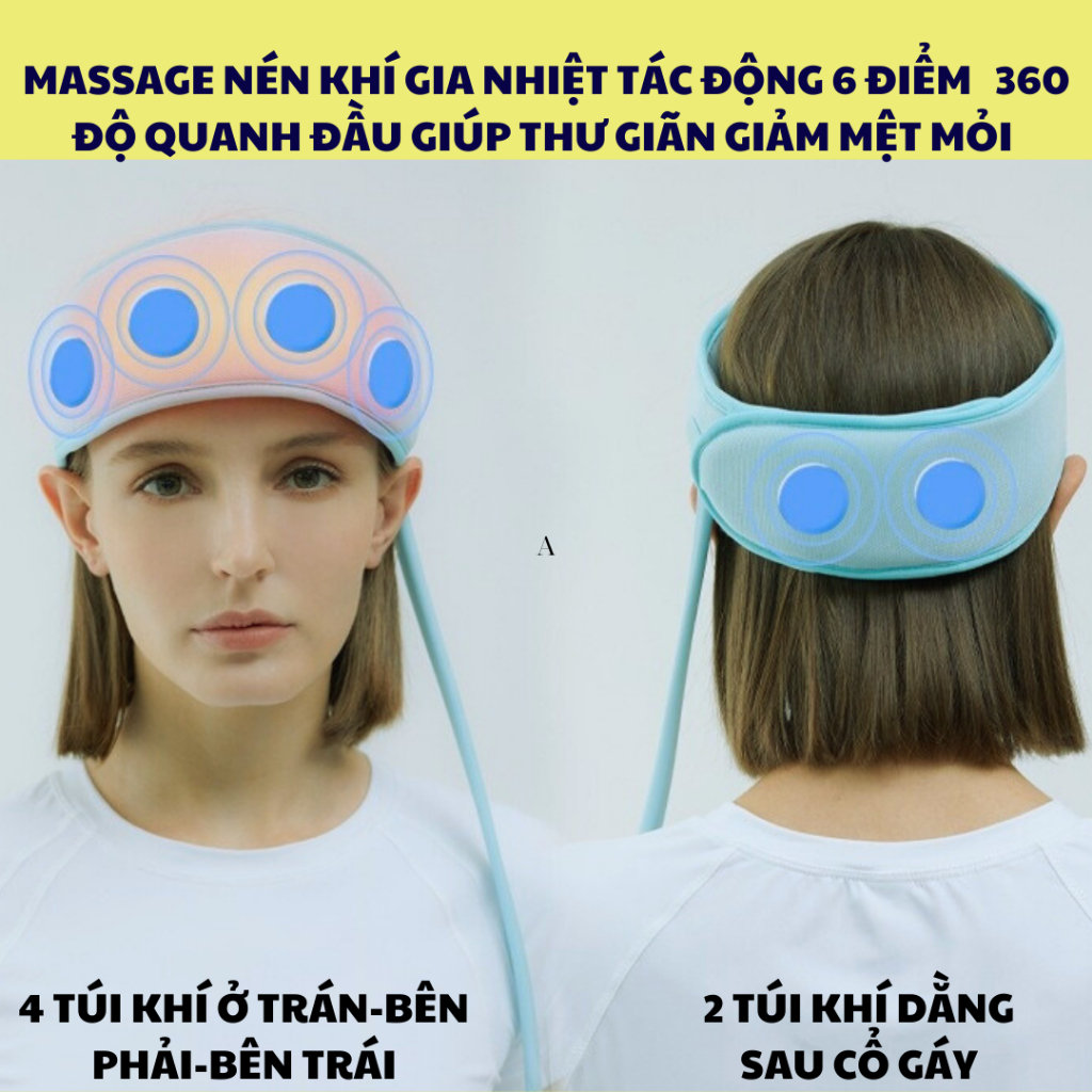 Đai Massage Đầu Nén Khí Bấm Huyệt, Máy Mát Xa Đầu Làm Nóng Giảm Đau Nhức, Đau Nửa Đầu, Mất Ngủ, Lưu Thông Máu Hiệu Quả