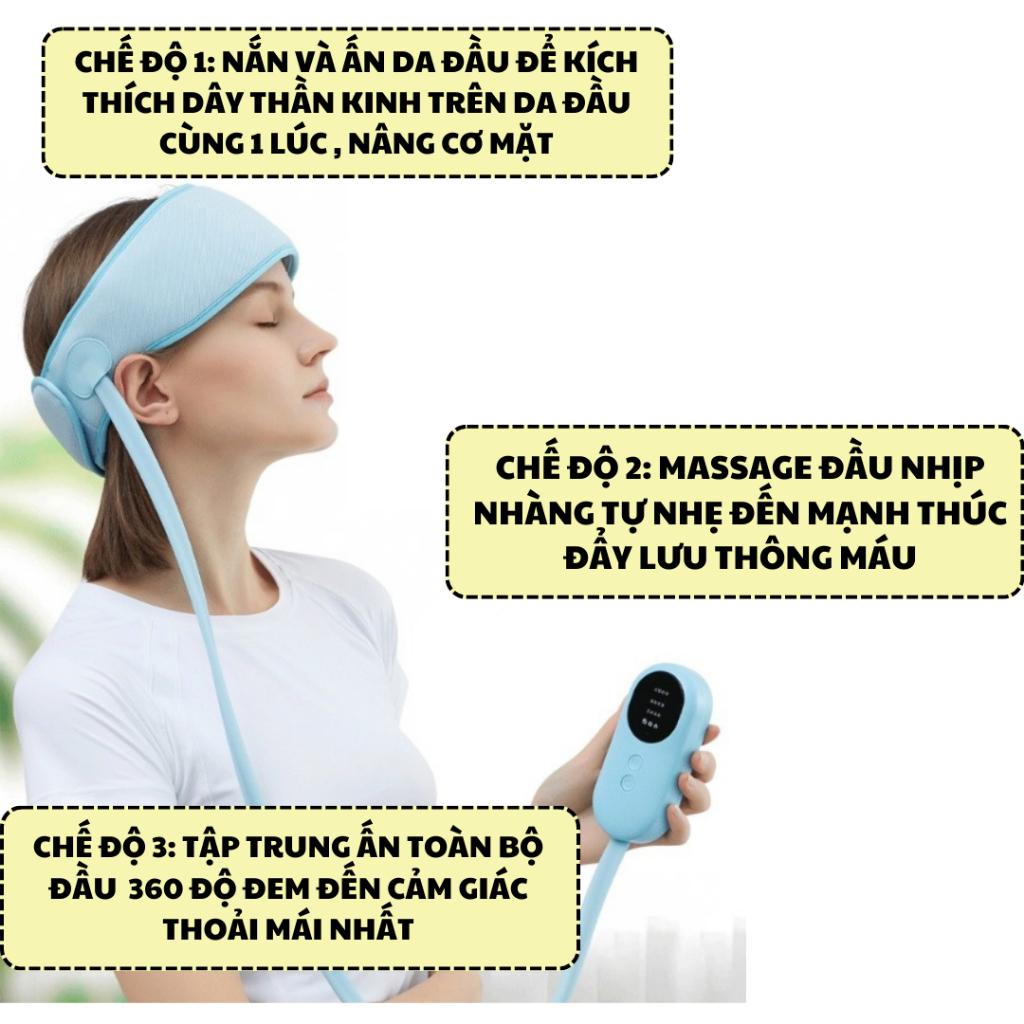 Đai Massage Đầu Nén Khí Bấm Huyệt, Máy Mát Xa Đầu Làm Nóng Giảm Đau Nhức, Đau Nửa Đầu, Mất Ngủ, Lưu Thông Máu Hiệu Quả
