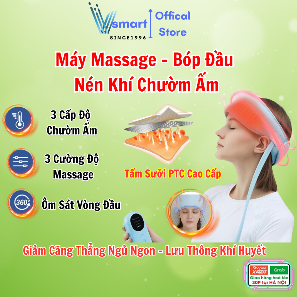 Đai Massage Đầu Nén Khí Bấm Huyệt, Máy Mát Xa Đầu Làm Nóng Giảm Đau Nhức, Đau Nửa Đầu, Mất Ngủ, Lưu Thông Máu Hiệu Quả