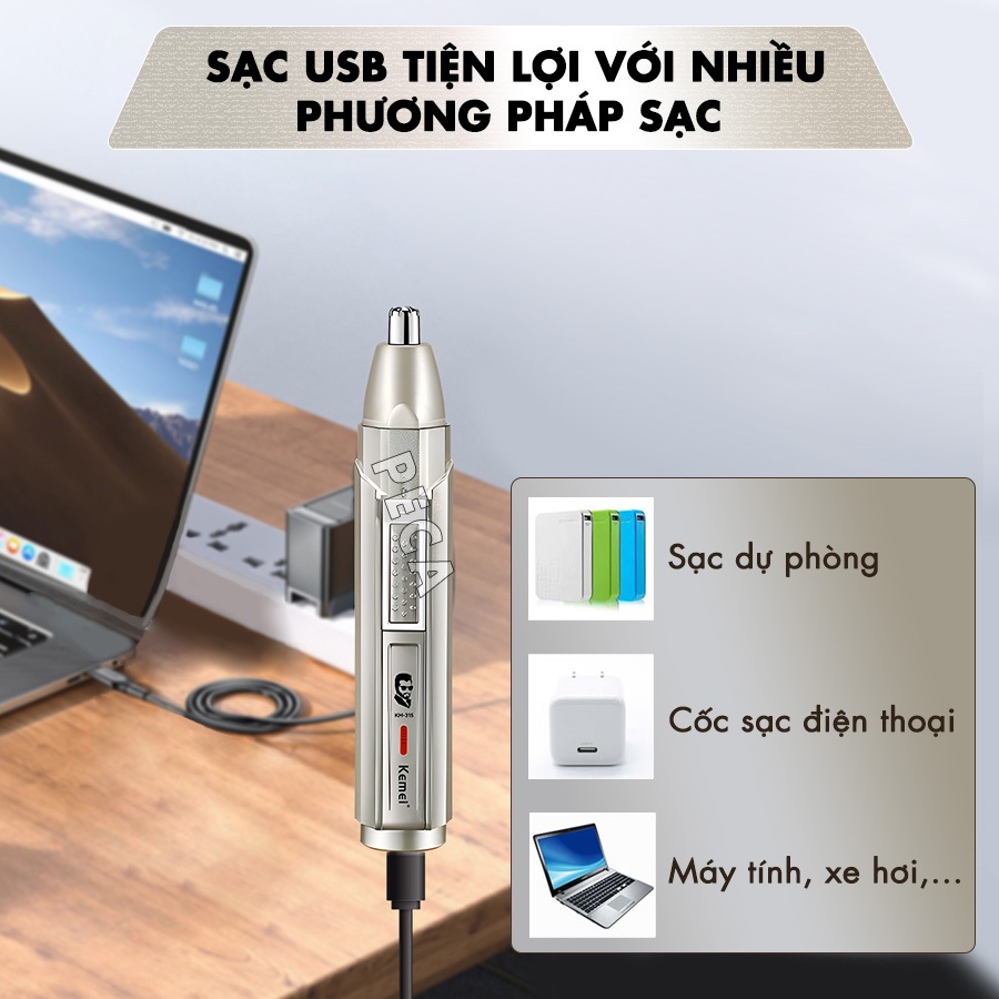 Ảnh Máy tỉa lông mũi đa năng 3in1 Kemei KM-315 dùng sạc USB chuyên dụng tỉa lông mũi, tỉa râu, cạo lông - Hàng chính hãng 4
