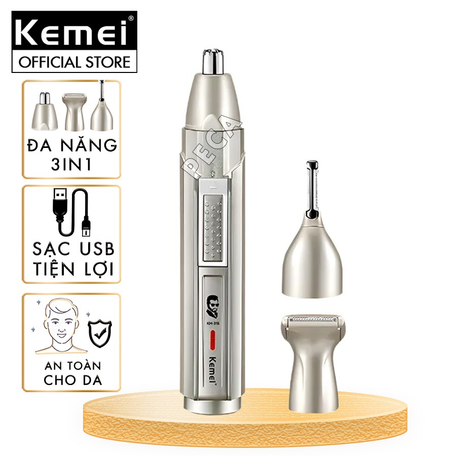 Ảnh Máy tỉa lông mũi đa năng 3in1 Kemei KM-315 dùng sạc USB chuyên dụng tỉa lông mũi, tỉa râu, cạo lông - Hàng chính hãng 1