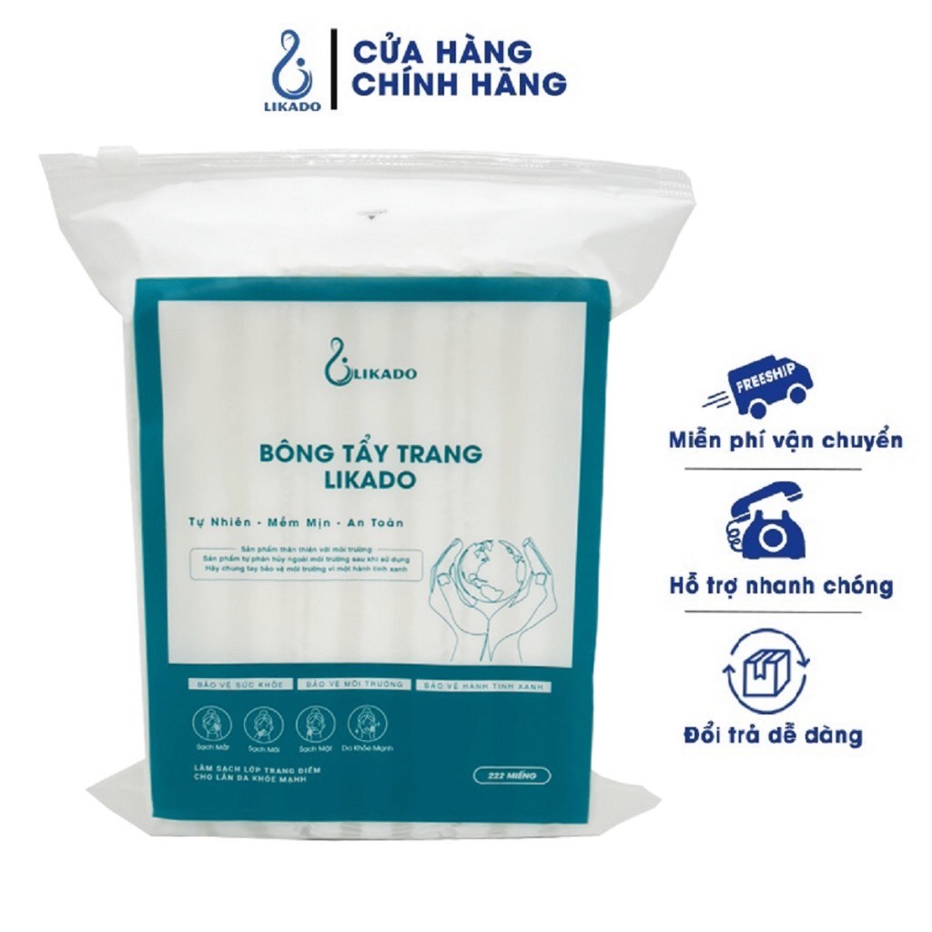 Ảnh Bông Tẩy Trang 222 Miếng Likado cotton bông sợi tiệt trùng (kt 5x6cm) chăm sóc mọi loại da 2