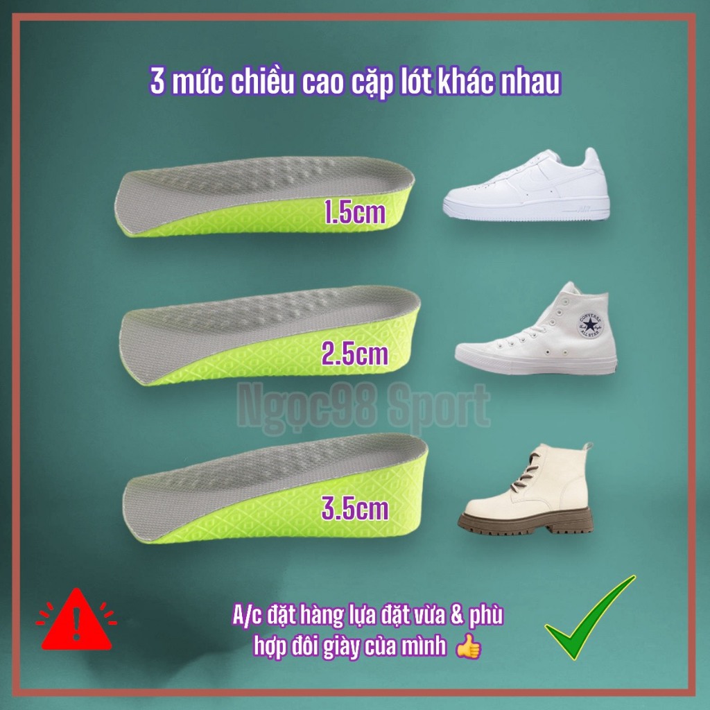 Cặp lót Hậu  giúp tăng chiều cao  độn gót cao su non siêu êm nhẹ đàn hồi thấm hút mồ hôi độ bám cao