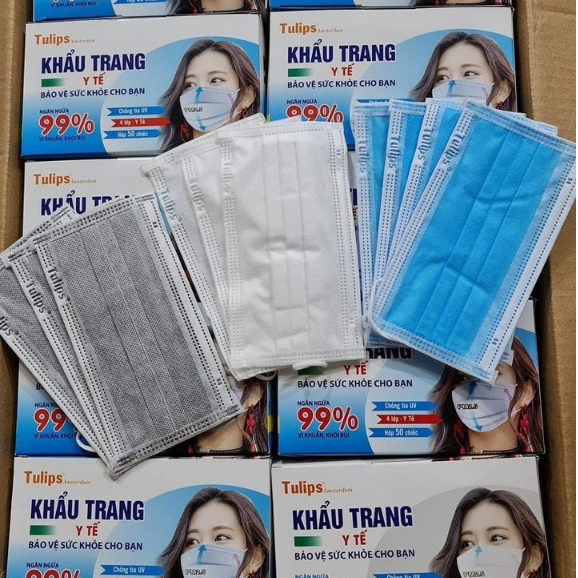 Combo 300 chiếc khẩu trang y tế 4 Lớp Tulips giúp chống nắng, chống bụi, chống tia UV ,kháng khuẩn