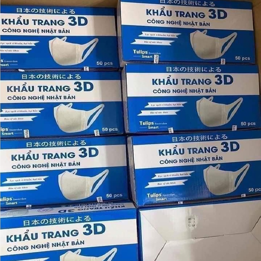 Hộp 50 chiếc khẩu trang Tulips kháng khuẩn cao cấp 3D công nghệ Nhật Bản ôm mặt, không gây bí thở
