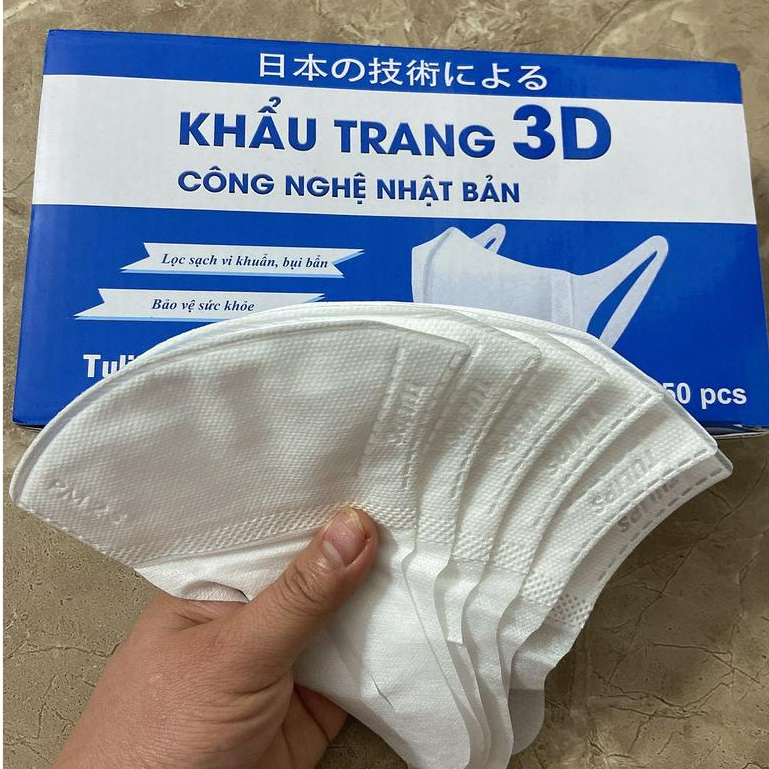 Hộp 50 chiếc khẩu trang Tulips kháng khuẩn cao cấp 3D công nghệ Nhật Bản ôm mặt, không gây bí thở