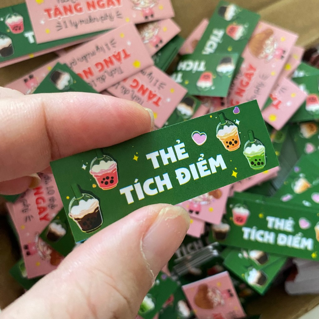combo 100 thẻ tích điểm mini kt 2x5,4cm, tích được 10 thẻ tặng 1 ly miễn phí