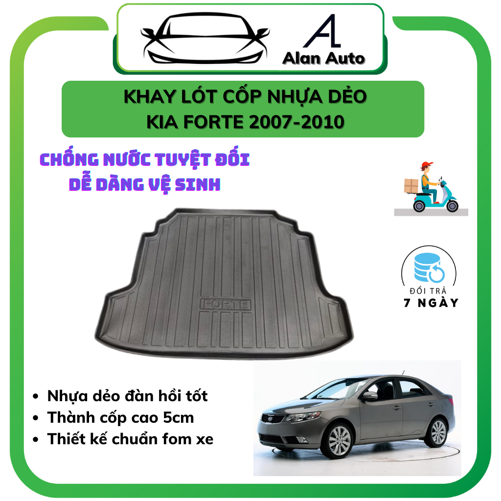 Lót cốp nhựa xe Kia Forte 2008-2011, Khay lót côp nhựa chống nước, nhựa dẻo TPO bền bỉ