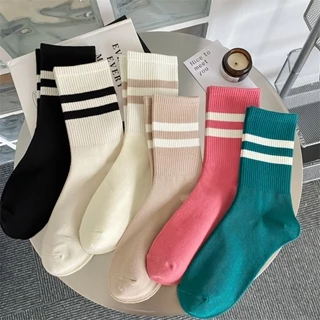 Vớ Tất Unisex kẻ 2 thanh 6 màu cổ cao phong cách trẻ trung, năng động.