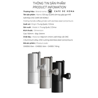 [VOLCANO] Cối xay tay M3 cà phê lưỡi thép CNC thân nhôm Cafede Kona