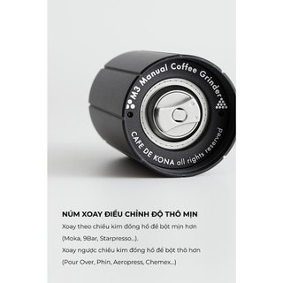 [VOLCANO] Cối xay tay M3 cà phê lưỡi thép CNC thân nhôm Cafede Kona