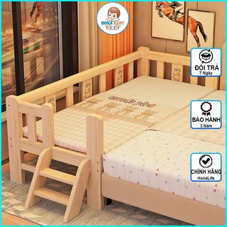 Giường Gỗ Cho Bé (Giường+Đệm+ga), ghép với giường bố mẹ có thang lên xuống an, toàn tiện lợi-Bảo Hành Bởi Meji Kids.