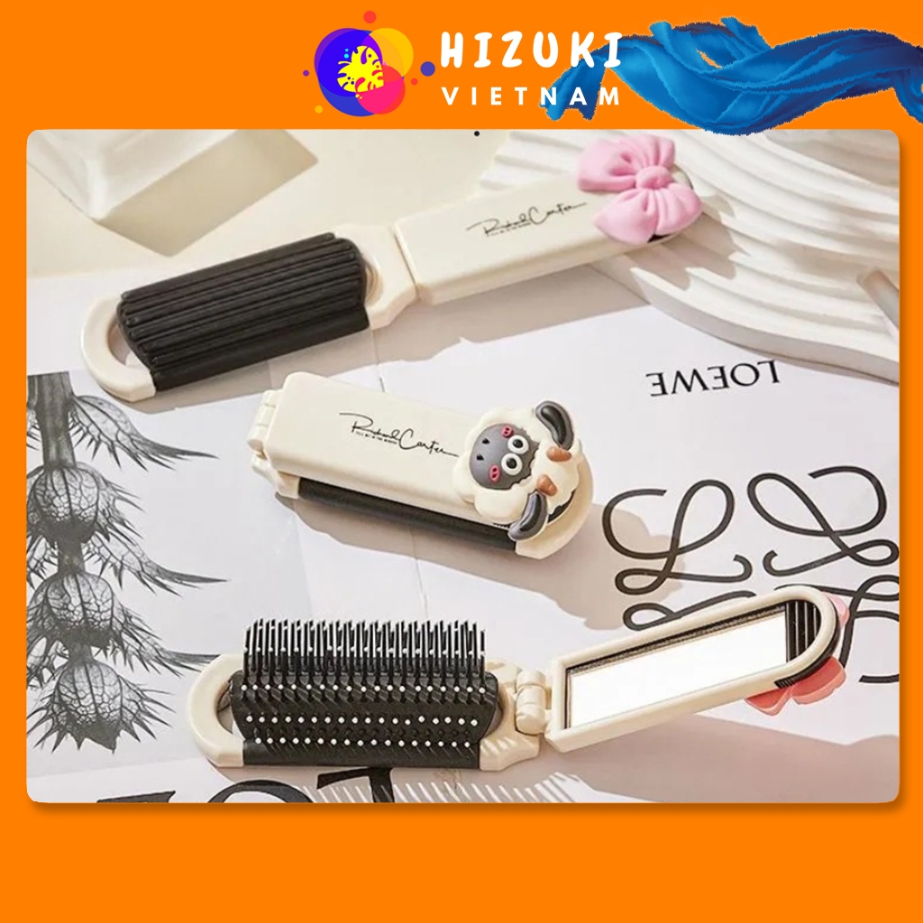 Lược tròn gấp gọn hình cừu có gương trang điểm siêu tiện lợi