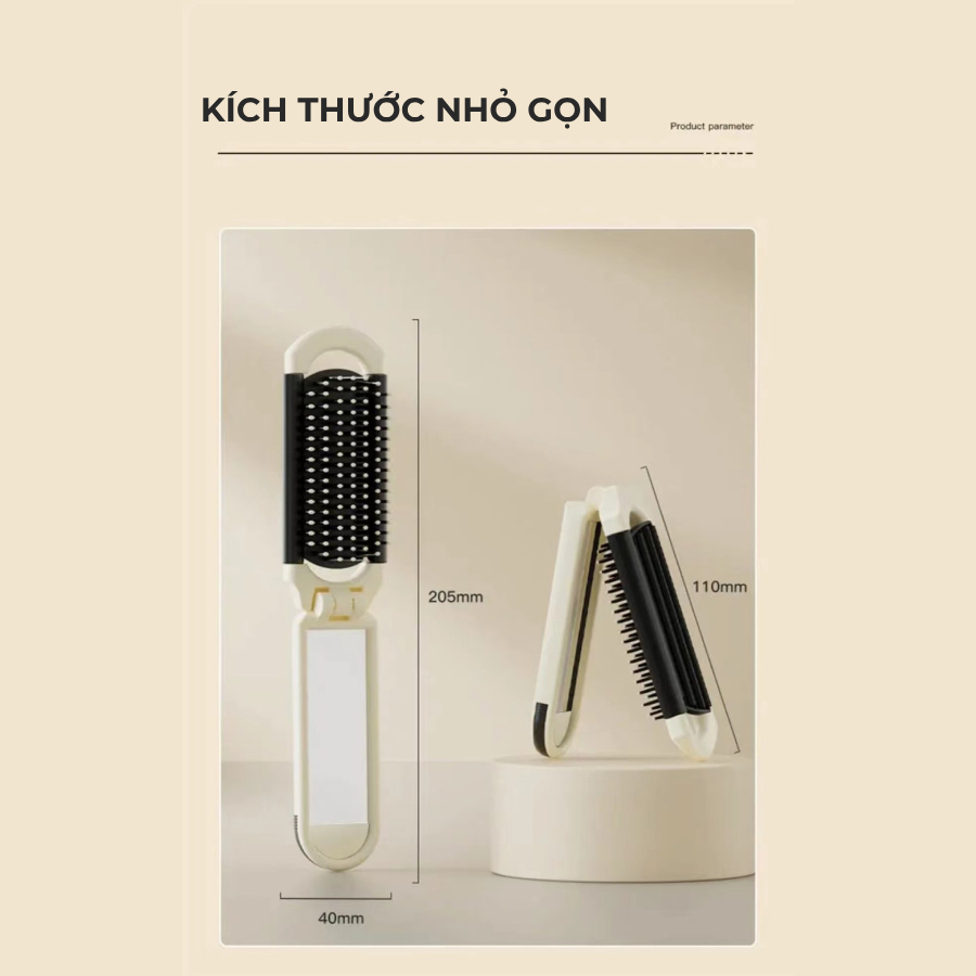 Lược tròn gấp gọn hình cừu có gương trang điểm siêu tiện lợi