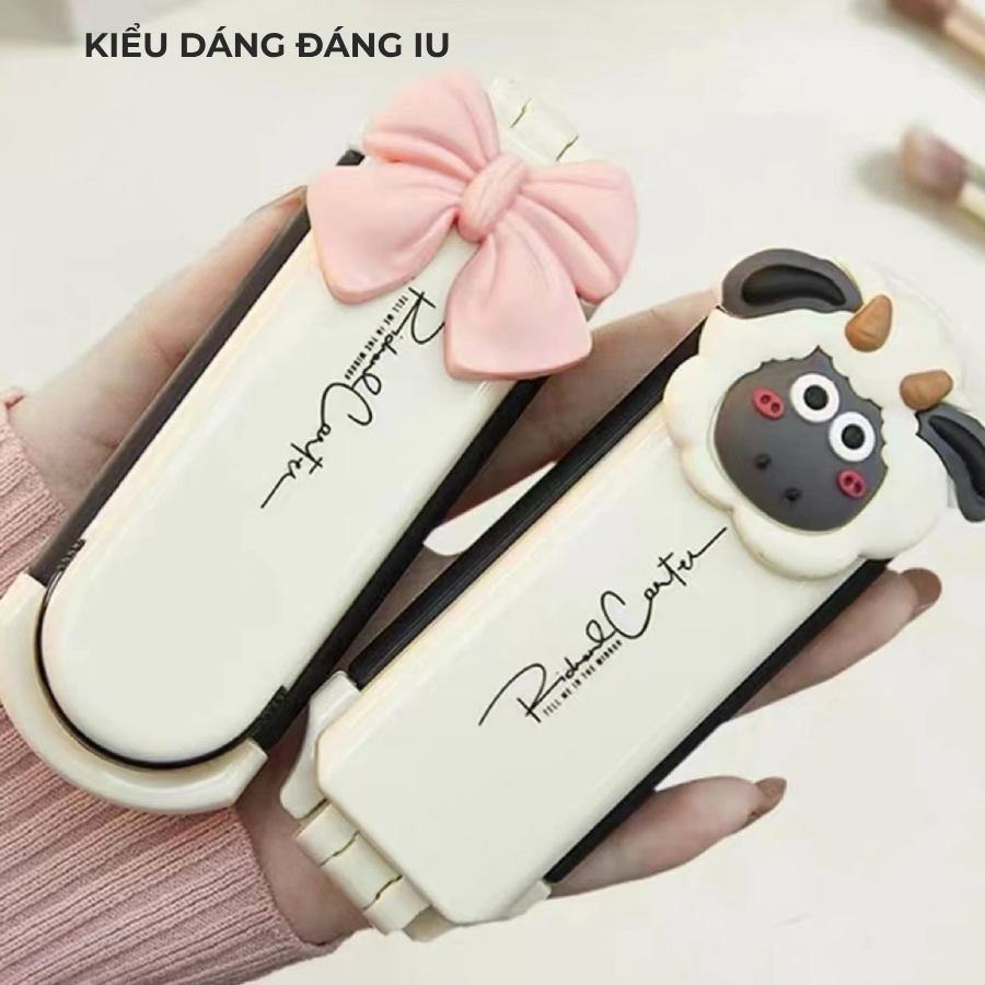 Lược tròn gấp gọn hình cừu có gương trang điểm siêu tiện lợi