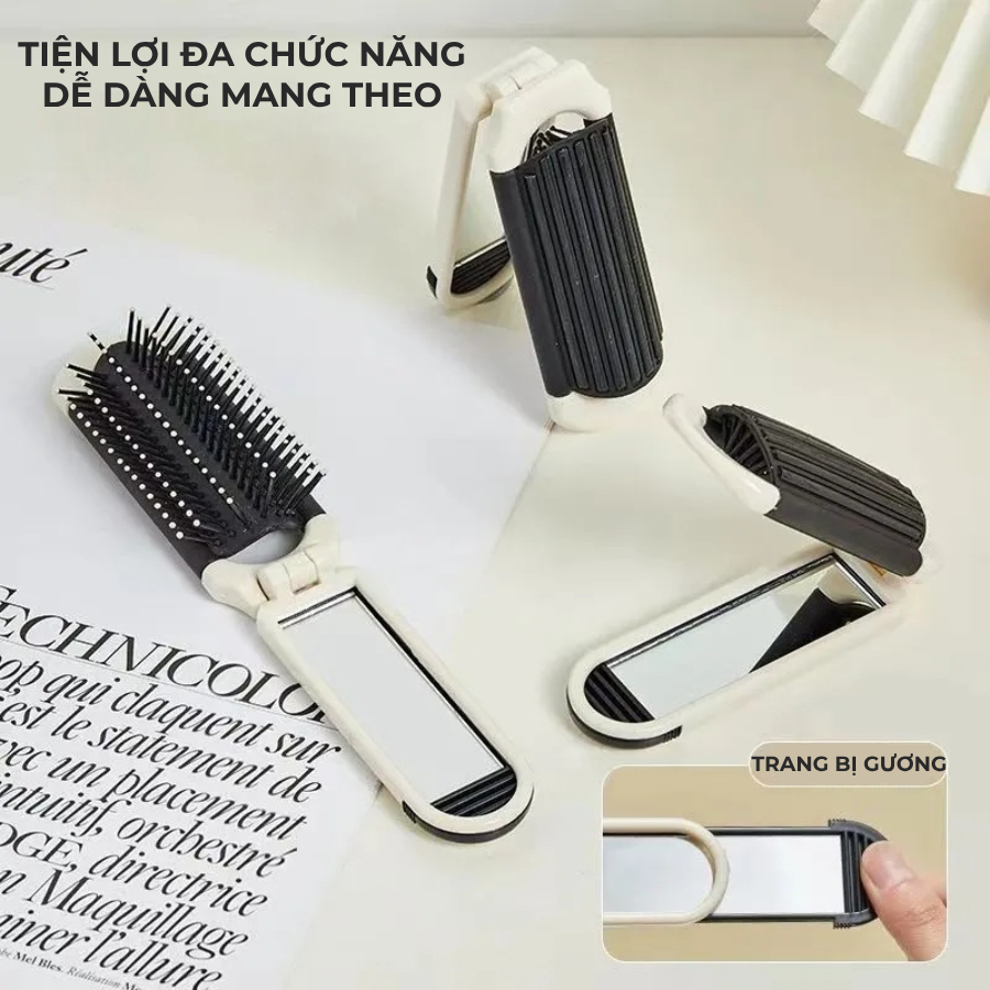 Lược tròn gấp gọn hình cừu có gương trang điểm siêu tiện lợi