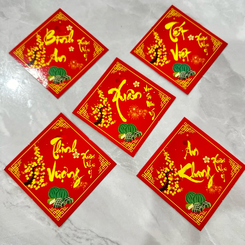 Set 5 tem chữ Tết Việt, Xuân , Bình An, An Khang, Thịnh Vượng cỡ 10 ...
