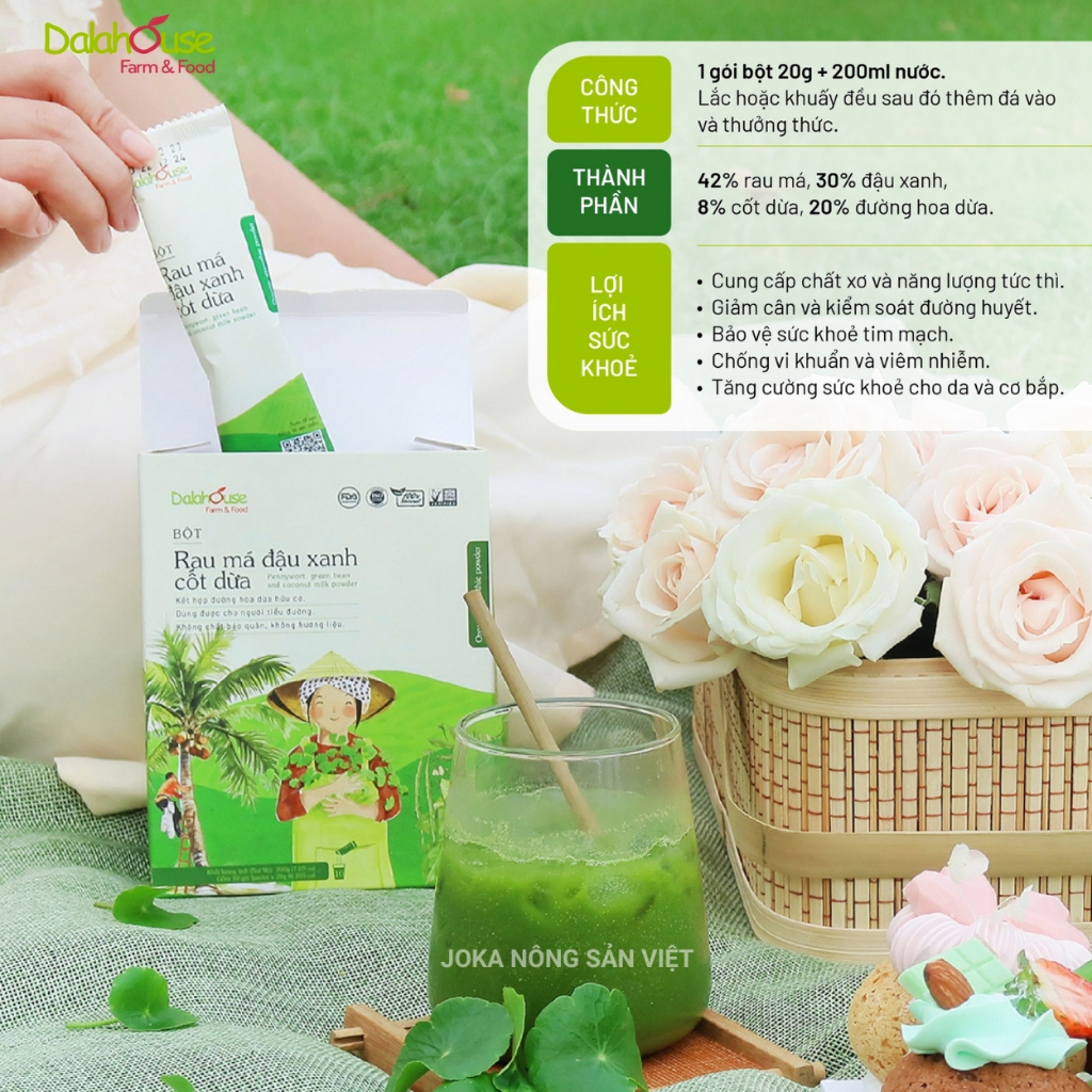 Ảnh Bột rau má đậu xanh cốt dừa Dalahouse 200gram giúp giải nhiệt mát gan đạt chuẩn hữu cơ 2