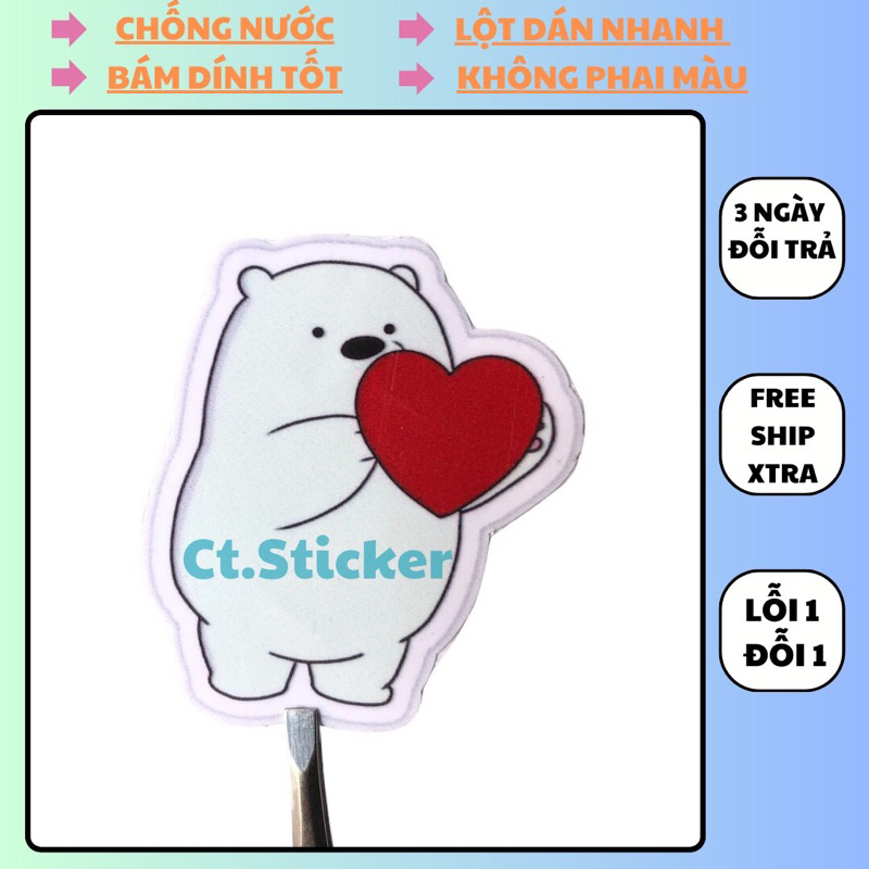 Sticker Cute Hình Gấu Trắng, Dán trang trí nón bảo hiểm, laptop, vali ...