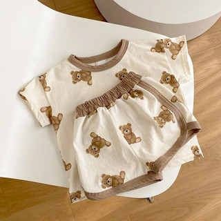 [COTTON ĐANH MỊN] Bộ Đồ Cộc Tay Họa Tiết Gấu Yêu Cho Bé – Chất Cotton Mịn Mát, Co Giãn Tốt | Đủ Size 73–110