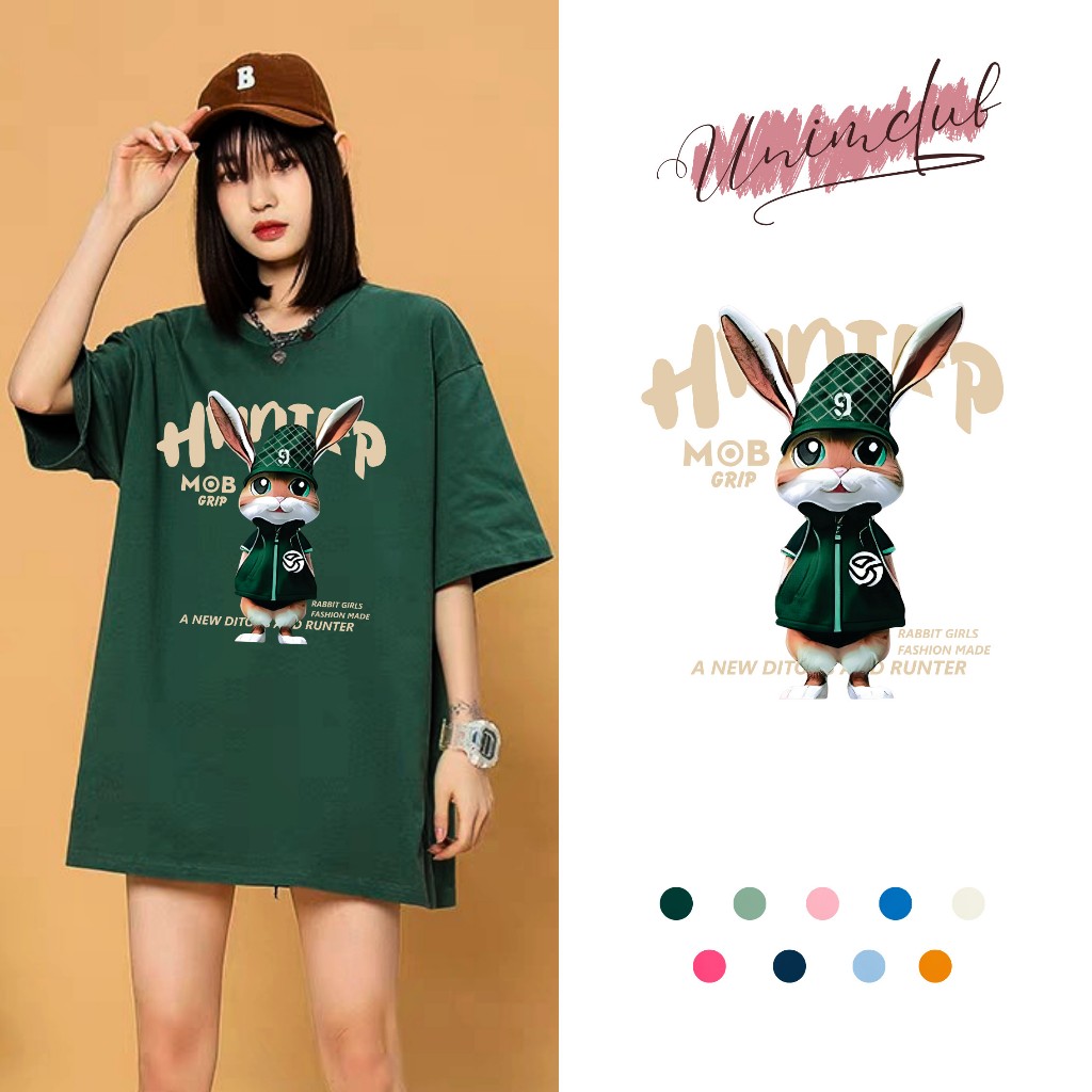 [VẢI 250 GSM] Áo Thun Thỏ HUNTER Unisex Form Rộng 100% Cotton Định Lượng Vải 250 Gsm - AP212