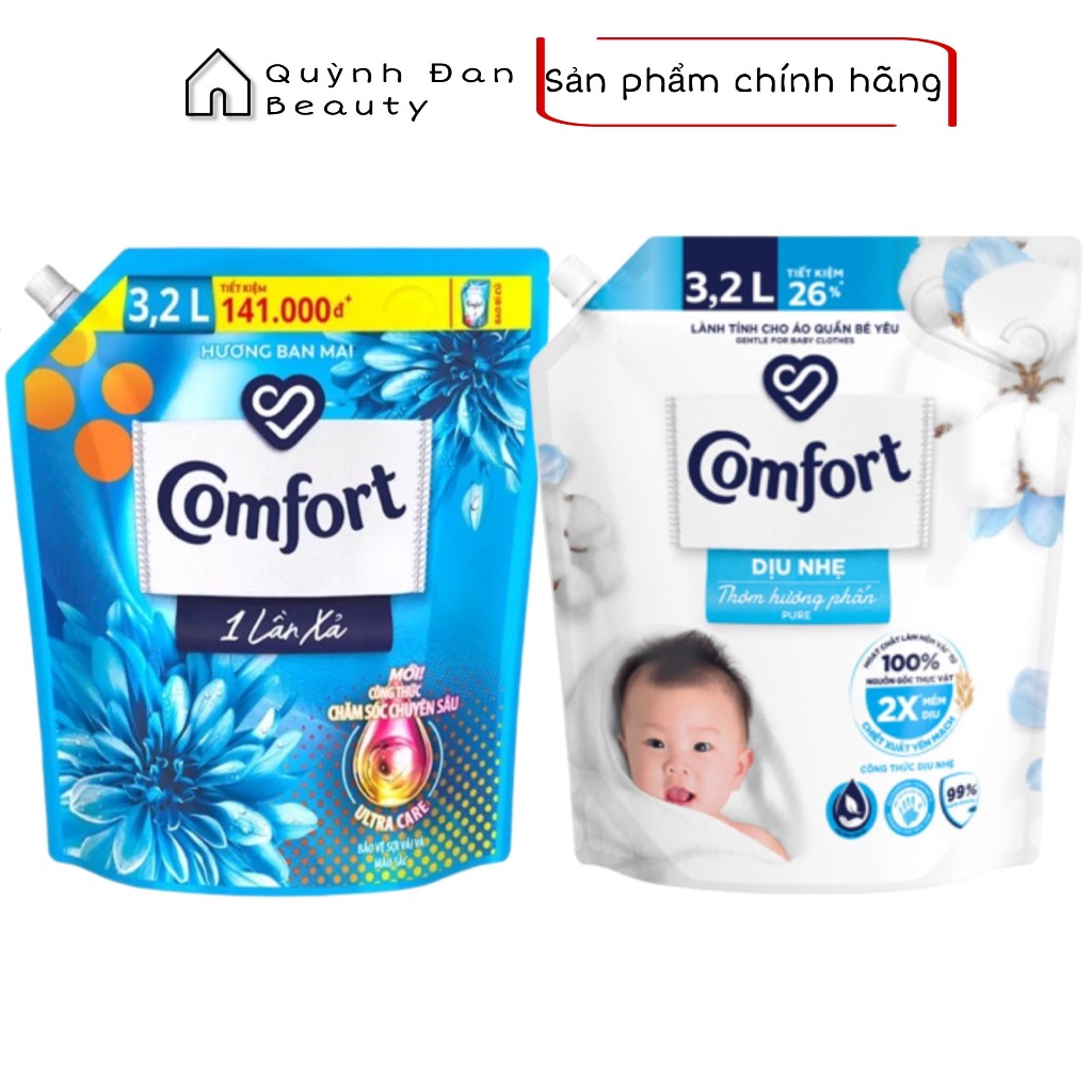 Nước xả vải Comfort 1 lần xả Hương Ban Mai - Hương Phấn Dịu Nhẹ túi 3.1L