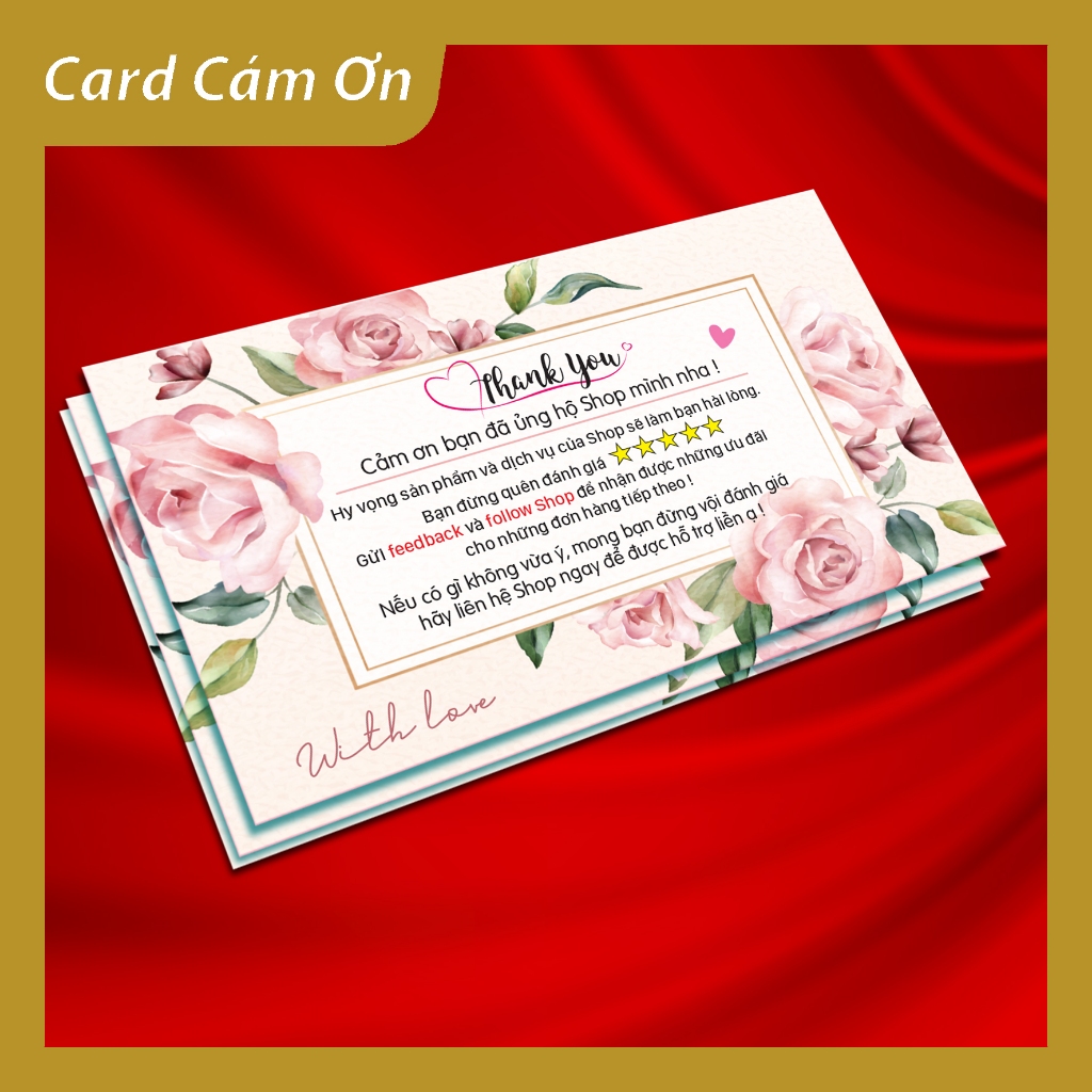 100 tấm Thiệp cảm ơn Hoa Hồng sang trọng - card thanks you - card giá ...