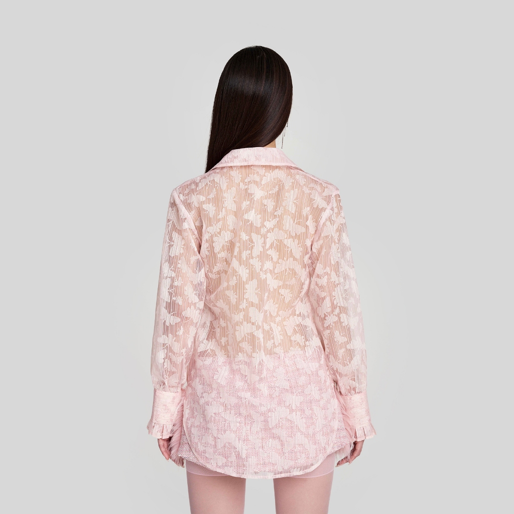 Ảnh DEAR JOSÉ - Áo sơ mi cổ cánh hồ điệp vải organza hồng - Mothra 1