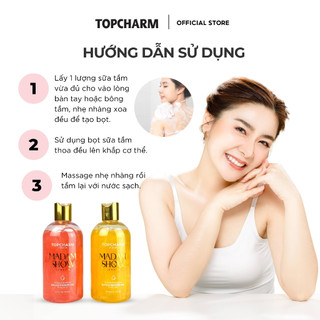 Sữa tắm dưỡng trắng da dưỡng ẩm và làm mịn da TopCharm 500ml Chiết xuất cánh hoa hồng