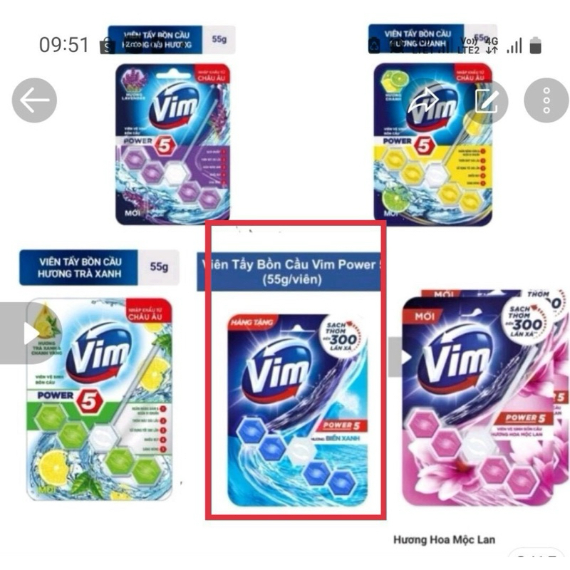 Viên Treo Bồn Cầu Vim Tẩy Rửa Diệt Vi Khuẩn 55g