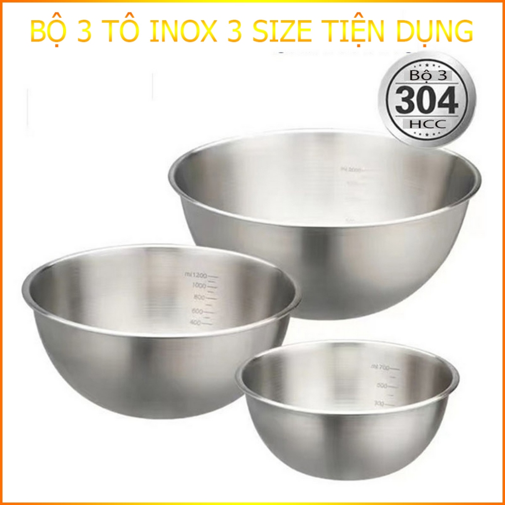 Bộ 3 Tô Inox 304 Có Chia Vạch Định Lượng 3 Size 16cm 19cm 24cm | Shopee ...