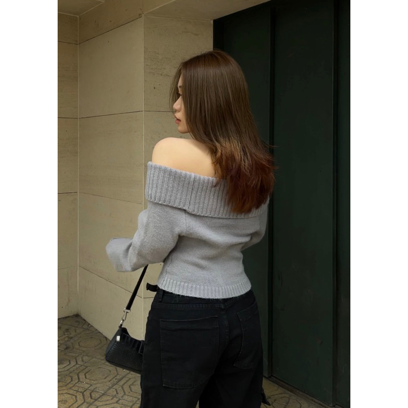 Áo len trễ vai BABY GREY SWEATER ( sản phẩm hiện có thêm TRẮNG) | BigBuy360 - bigbuy360.vn