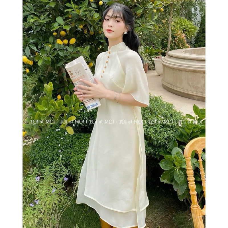 SET ÁO DÀI NUDE QUẦN SUÔNG Áo dài cách tân tết