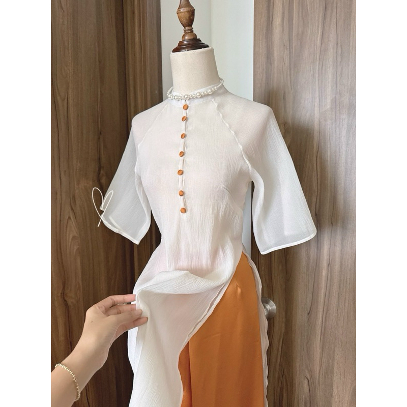 SET ÁO DÀI NUDE QUẦN SUÔNG Áo dài cách tân tết