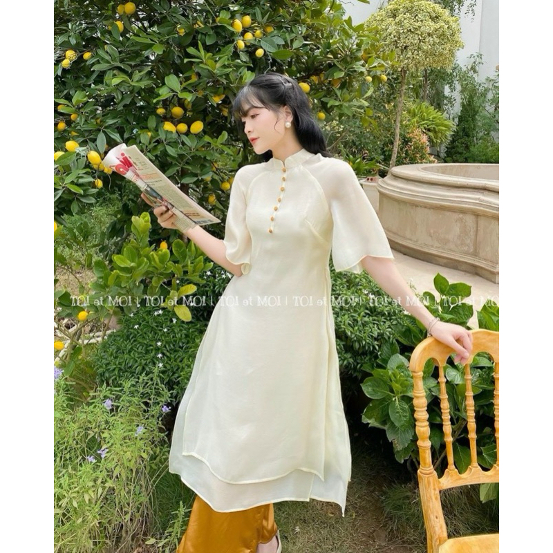 SET ÁO DÀI NUDE QUẦN SUÔNG Áo dài cách tân tết
