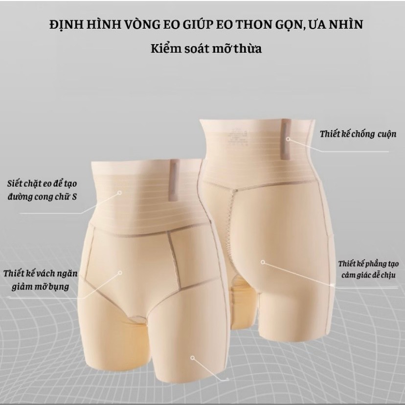Quần Gen Bụng Cạp Cao Dáng Đùi Vải Su Lạnh Có 4 Nẹp Định Hình Eo thon gọn