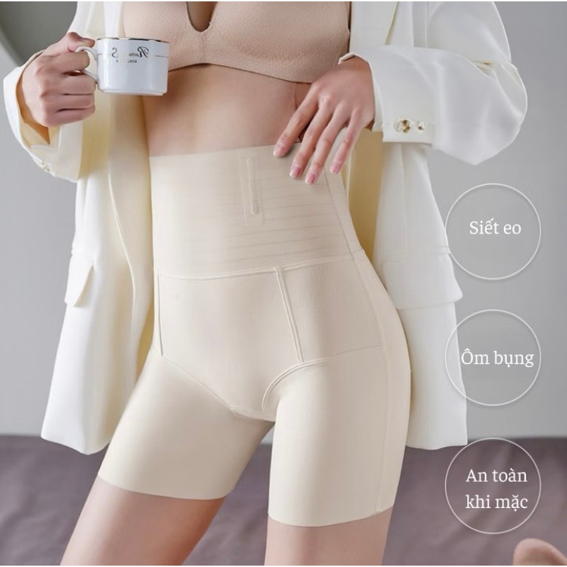 Quần Gen Bụng Cạp Cao Dáng Đùi Vải Su Lạnh Có 4 Nẹp Định Hình Eo thon gọn