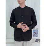 DODEP Áo sơmi nam linen 100% tay dài cổ trụ — ảnh 3