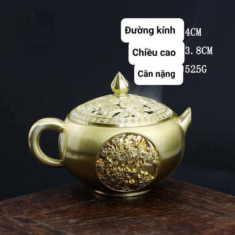 Lư hương mini đồng nguyên chất, lư bỏ túi xông trầm chất liệu và độ hoàn thiện cao