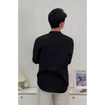DODEP Áo sơmi nam linen 100% tay dài cổ trụ — ảnh 5