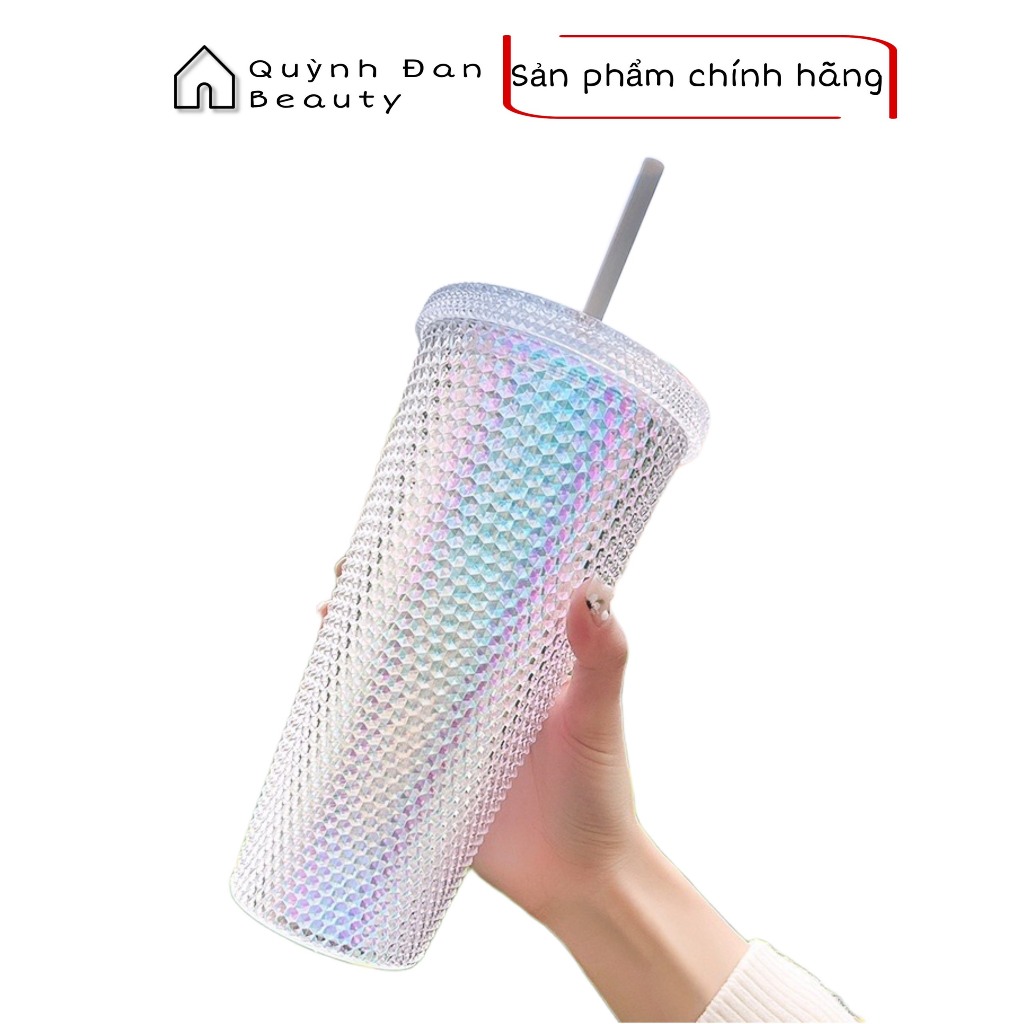 Cốc uống nước PS 700ml vân kim cương trơn, nhựa PP 2 lớp an toàn không độc hại, ly nhựa