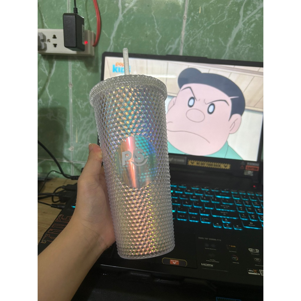 Cốc uống nước PS 700ml vân kim cương trơn, nhựa PP 2 lớp an toàn không độc hại, ly nhựa